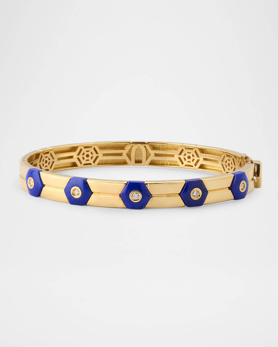 18K Yellow Gold Baia Sommersa Diamond and Lapis Bangle Bracelet